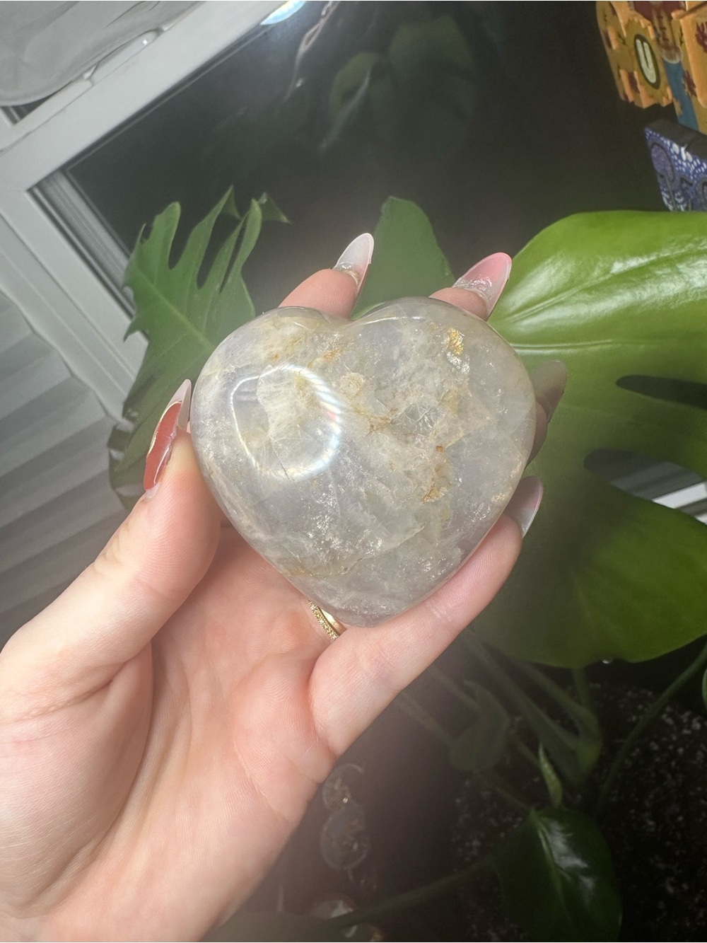 Natural Polished Heart-Shaped RARE BLUE ROSE Quartz Crystal